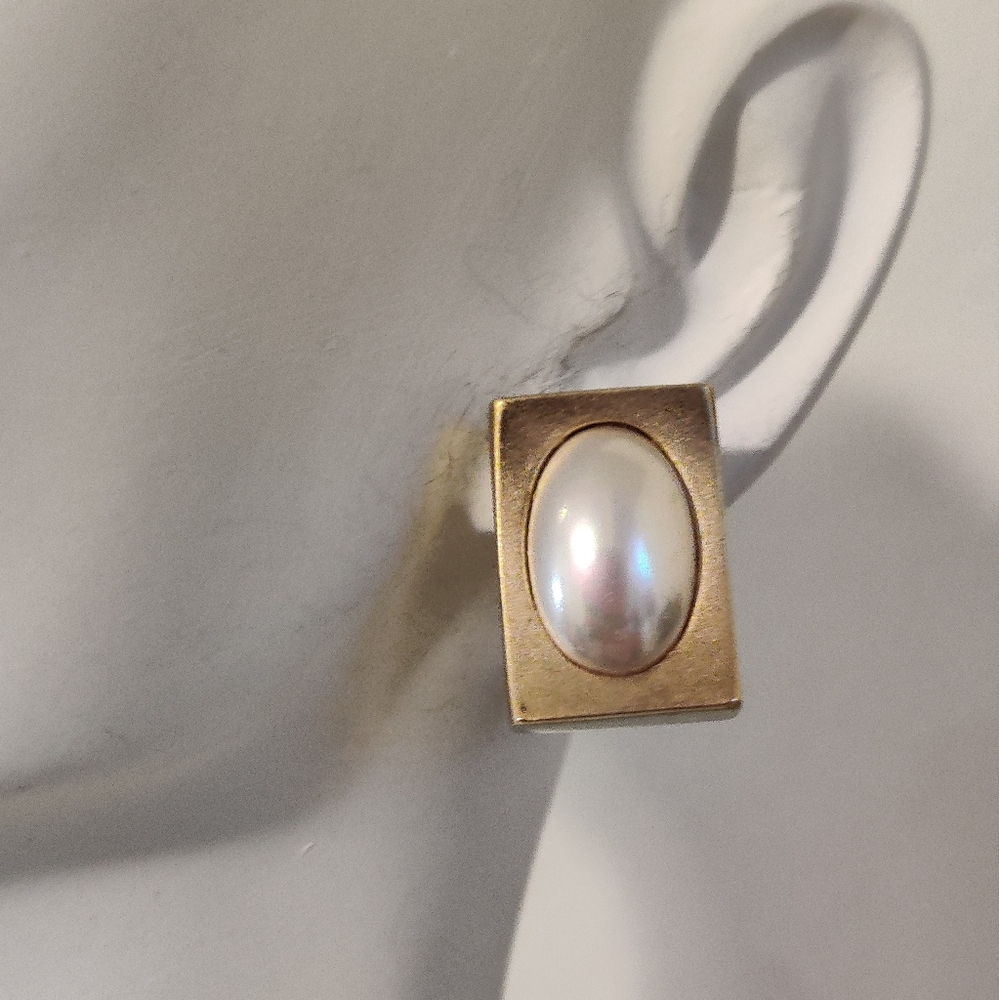 Vintage Majorica Pearls Earrings Gold Wash Over Silver 925
